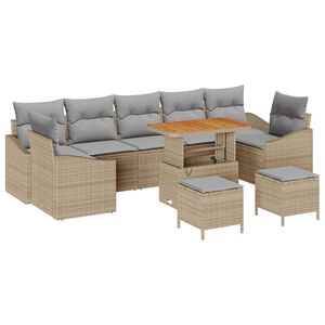 vidaXL Havesofa Sæt med pude 10 pcs Beige Poly rattan