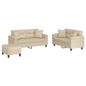 vidaXL sofas&aelig;t 3 dele med puder mikrofiberstof cremefarvet