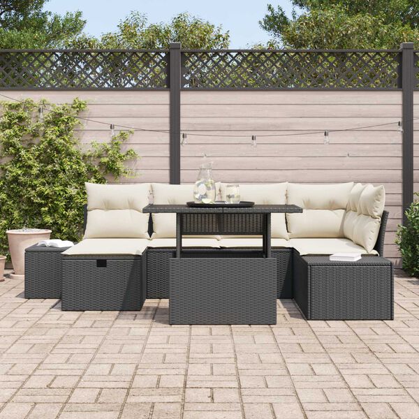 vidaXL Havesofa S&aelig;t 7 pcs Sort polyrattan