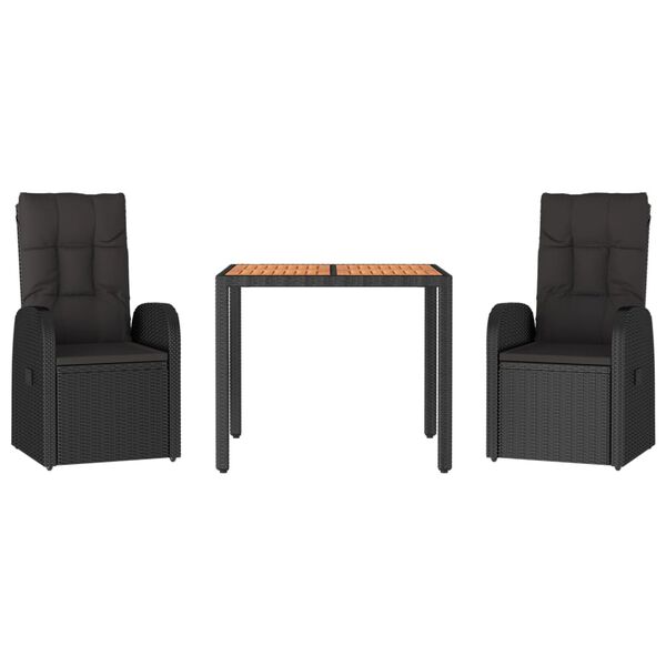 vidaXL spisebordss&aelig;t til haven 3 dele med hynder polyrattan sort