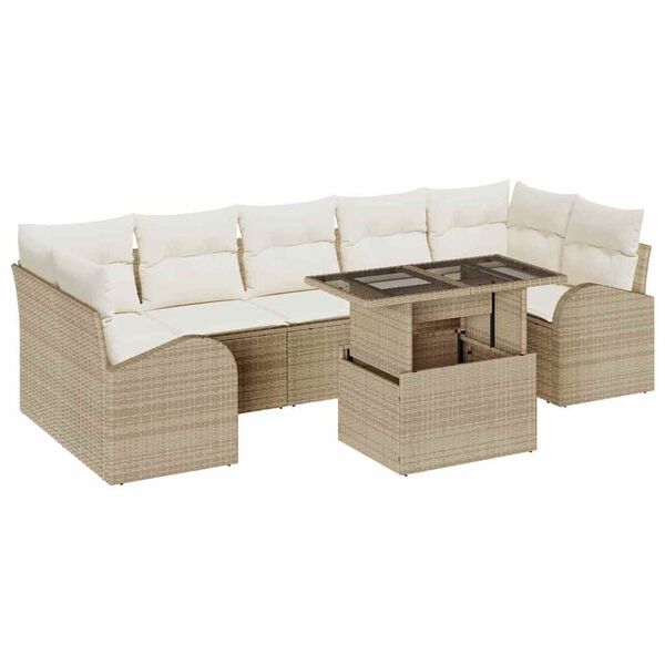 vidaXL Havesofa Sæt med pude 8 pcs Beige Poly rattan