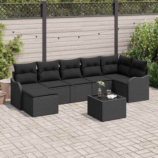 vidaXL Havesofa S&aelig;t med pude 8 pcs Sort Poly rattan