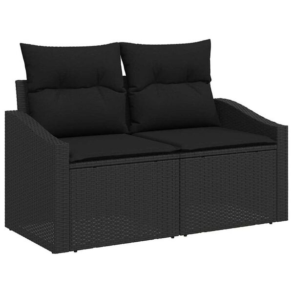 vidaXL Havesofa S&aelig;t med pude med opbevaring 9 pcs Sort Poly rattan