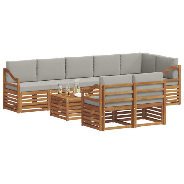 vidaXL Sofas&aelig;t med pude 9 pcs Naturlig og Lys Gr&aring; Massivt Akacietr&aelig;