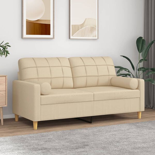 vidaXL 2-personers sofa med pyntepuder 140 cm stof cremefarvet