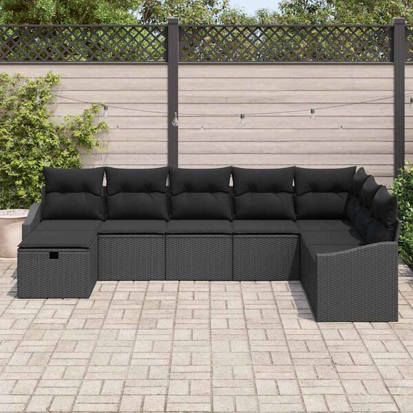 vidaXL Havesofa Sæt med pude 8 pcs Sort 55 x 62 x 69 cm Poly rattan