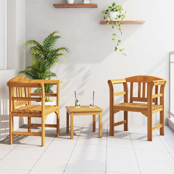 vidaXL M&oslash;bel s&aelig;t med pude 3 pcs Naturfarvet Massivt Akacietr&aelig;