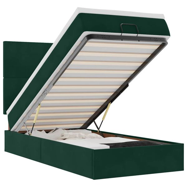 vidaXL osmannisk sengeramme med madrasser 100x200 cm fl&oslash;jl m&oslash;rkegr&oslash;n