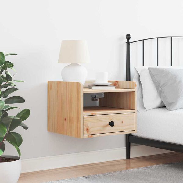 vidaXL Sengebord med skuffe Brun 38 x 36 x 29,5 cm Massivt fyrretræ