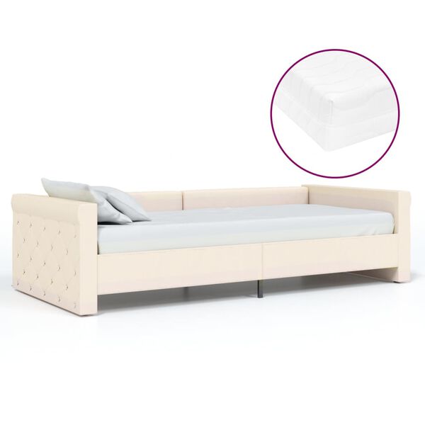 vidaXL daybed med madras og USB 90x200 cm stof cremefarvet