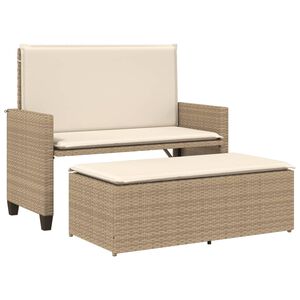 vidaXL haveb&aelig;nk med hynder og fodskammel polyrattan beige