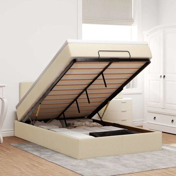 vidaXL ottoman seng med madras & LEDs 120x190cm stof cremefarvet