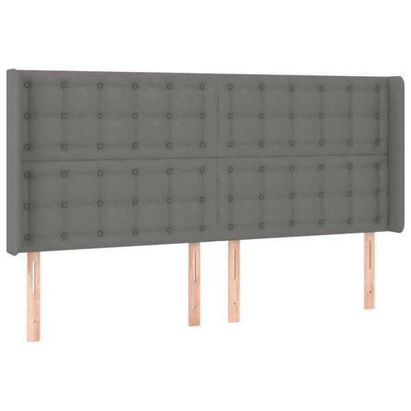vidaXL sengegavl med LED-lys 183x16x118/128 cm stof m&oslash;rkegr&aring;