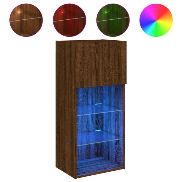 vidaXL tv-bord med LED-lys 40,5x30x90 cm brun egetr&aelig;sfarve