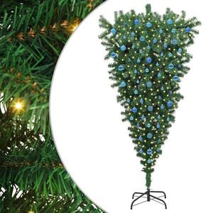 vidaXL Omvendt kunstigt forberedt juletr&aelig; med kugles&aelig;t Gr&oslash;n 210 cm PVC