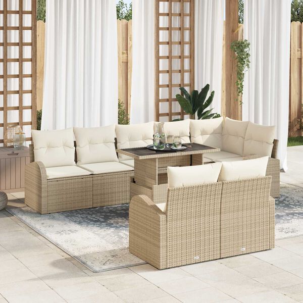 vidaXL Havesofa S&aelig;t med pude med opbevaring 9 pcs Beige Poly rattan
