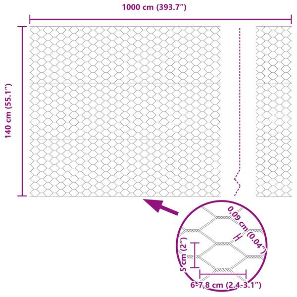 vidaXL Hexagon Hegn Grøn 1.4 x 10 m Stål