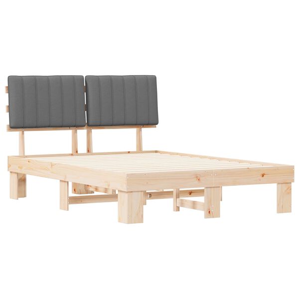 vidaXL Sengestel med Polstret Hovedgavl Lysegr&aring; 135 x 190 cm