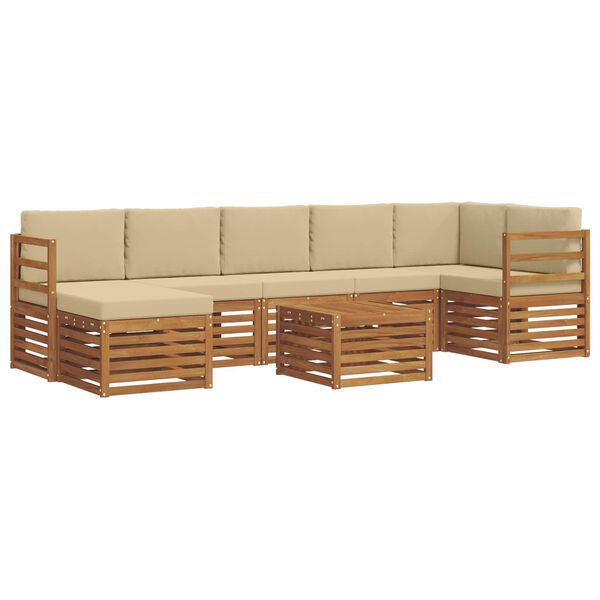 vidaXL Sektionalsofa s&aelig;t 8 pcs Naturlig og Beige Massivt Akacietr&aelig;