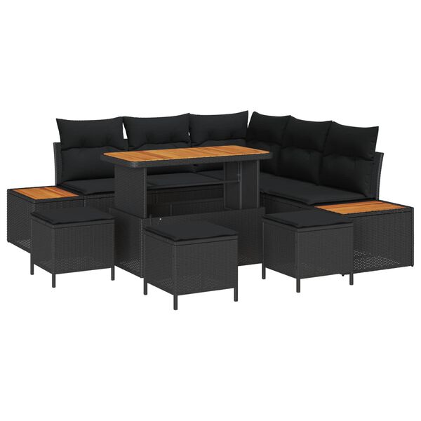 vidaXL Havesofa S&aelig;t 9 pcs Sort polyrattan