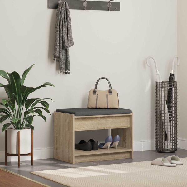 vidaXL Hallb&aelig;nk Sonoma eg 63 x 38 x 45 cm Kunstigt tr&aelig; og stof