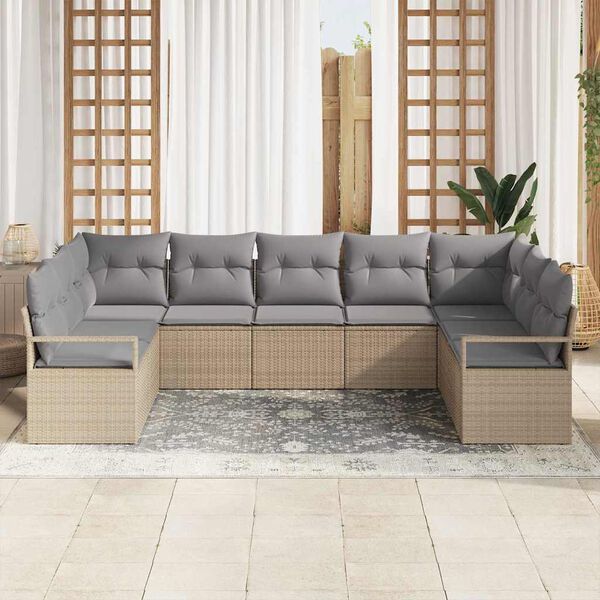 vidaXL Sofa S&aelig;t med pude 9 pcs Beige polyrattan