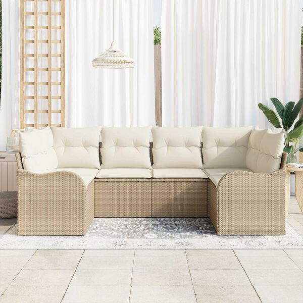 vidaXL Havesofa S&aelig;t med pude 6 pcs Beige og hvid Poly rattan