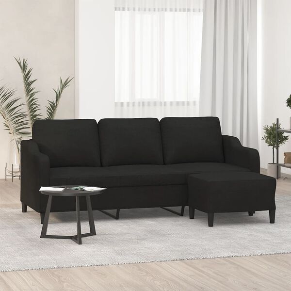 vidaXL 3-personers sofa med fodskammel 180 cm sort