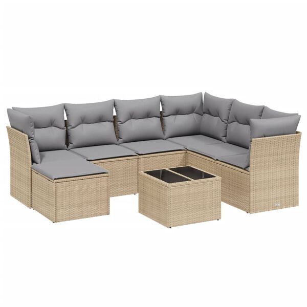 vidaXL havesofas&aelig;t 8 dele med hynder polyrattan beige