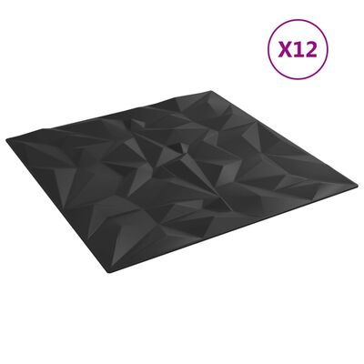 vidaXL vægpaneler 12 stk. 50x50 cm 3 m² XPS ametyst sort