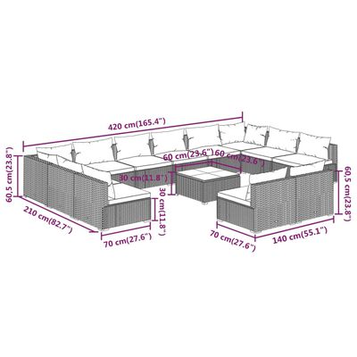 vidaXL loungesæt til haven 13 dele med hynder polyrattan grå