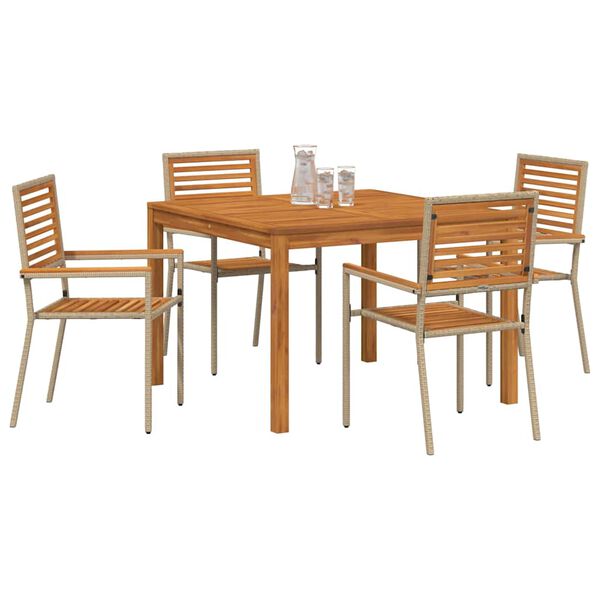 vidaXL Have Spisebordssæt 5 pcs Beige Poly rattan