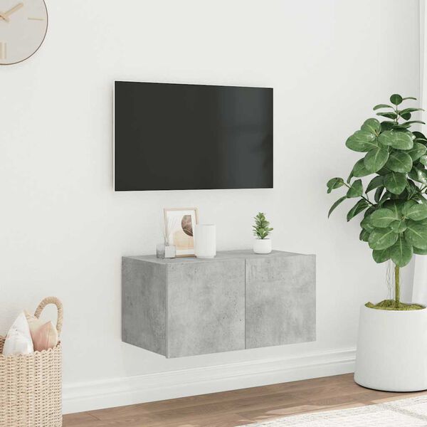 vidaXL v&aelig;gh&aelig;ngt tv-bord med LED-lys 60x35x31 cm betongr&aring;