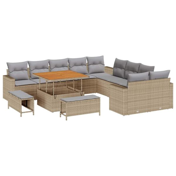 vidaXL Havesofa S&aelig;t med pude 17 pcs Beige og lys gr&aring; polyrattan