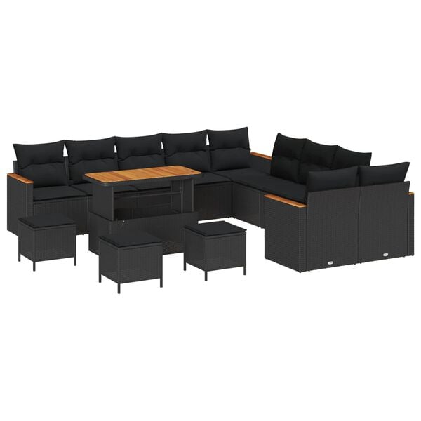 vidaXL Havesofa S&aelig;t 14 pcs Sort polyrattan