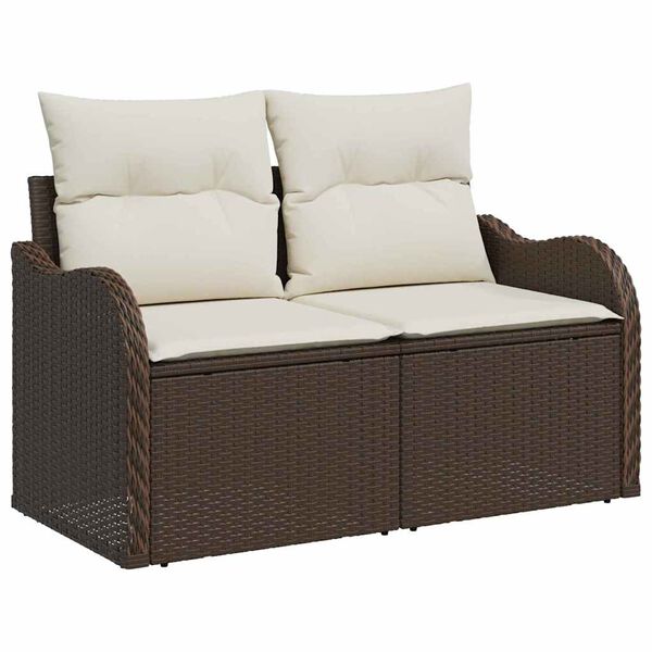 vidaXL Havesofa Sæt med pude 9 pcs Brun og hvid Poly rattan
