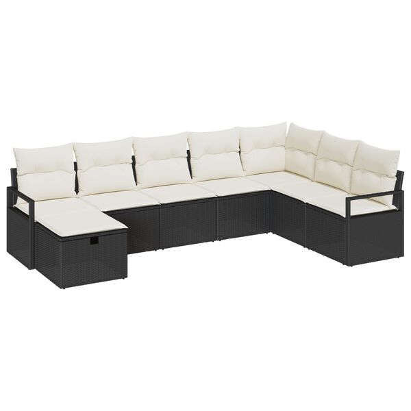 vidaXL Sofa S&aelig;t med pude med opbevaring 8 pcs Sort og Cream polyrattan