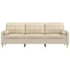 vidaXL 3-personers sofa med pyntepuder 210 cm stof cremefarvet