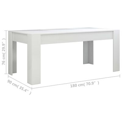 vidaXL spisebord 180x90x76 cm konstrueret træ hvid højglans