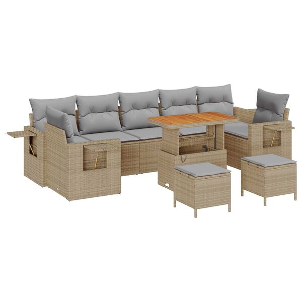 vidaXL Havesofa S&aelig;t med pude 10 pcs Beige polyrattan