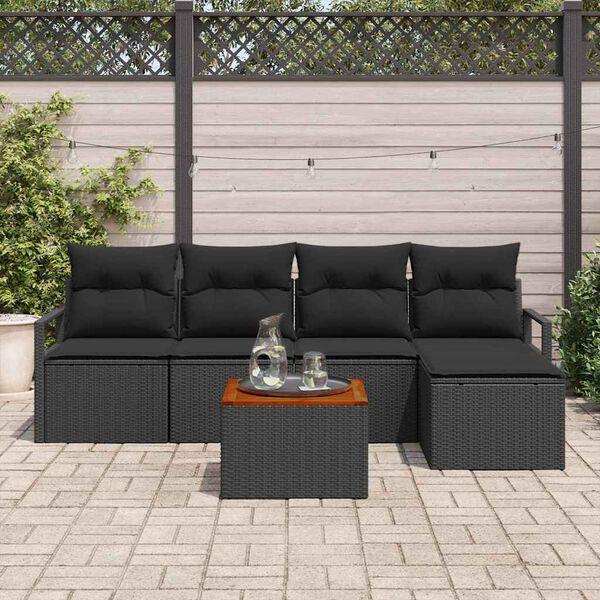 vidaXL Havesofa S&aelig;t med pude 6 pcs Sort polyrattan