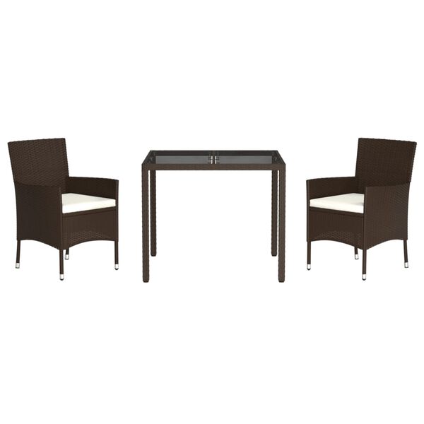 vidaXL spisebordss&aelig;t til haven 3 dele med hynder polyrattan brun