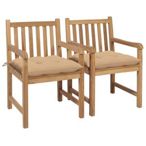 vidaXL havestole 2 stk. med beige hynder massivt teaktr&aelig;
