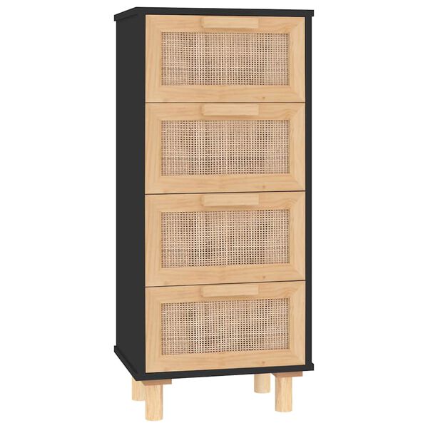 vidaXL skænk 40x30x90 cm massivt fyrretræ og naturlig rattan sort