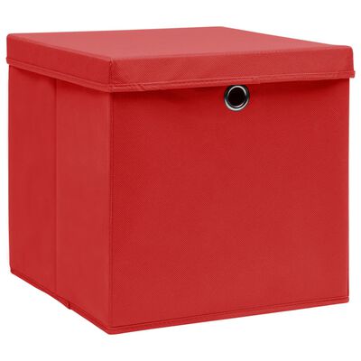 vidaXL opbevaringskasser med låg 10 stk. 28x28x28 cm rød