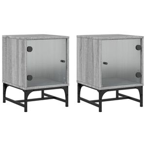 vidaXL sengeborde med glasl&aring;ger 2 stk. 35x37x50 cm gr&aring; sonoma-eg