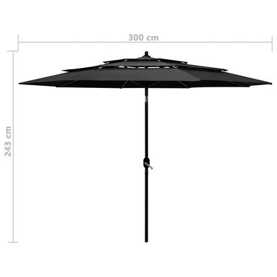 vidaXL parasol med aluminiumsstang i 3 niveauer 3 m antracitgrå
