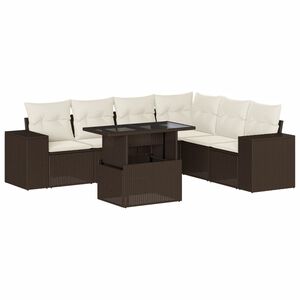 vidaXL sofas&aelig;t til haven 7 dele med hynder polyrattan brun