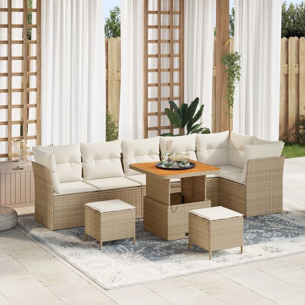vidaXL Havesofa Sæt 9 pcs Beige polyrattan