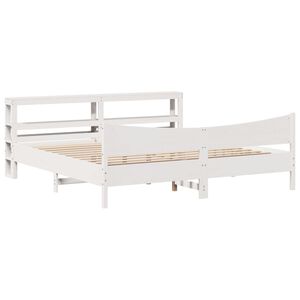 vidaXL sengeramme med sengegavl 200x200 cm massivt fyrretr&aelig; hvid